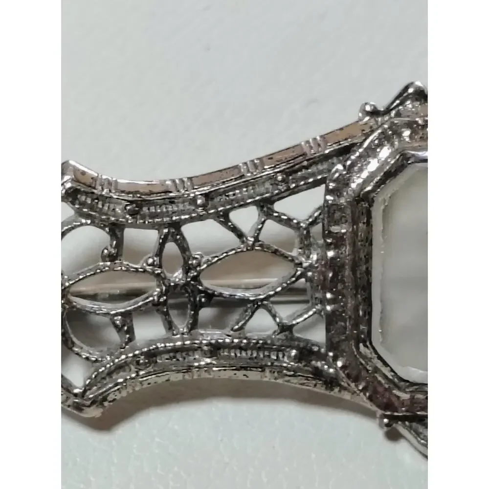 Vintage Sterling Silver USN Navy Mother of Pearl Art Deco Sweetheart Brooch